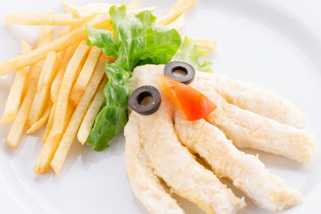 potato fries with chicken in shape of octopus.の写真素材
