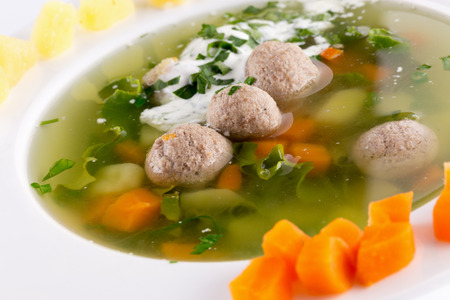 soup with meat balls in plate.の写真素材