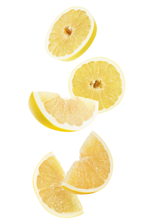 Pamela tropical fruit slices isolated on a white background.の写真素材