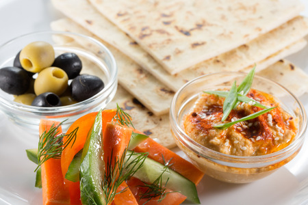 snack with lavash and olives.の写真素材