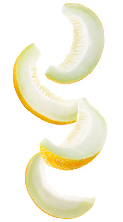 collection of melon slices isolated on a white background.の写真素材