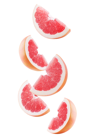 grapefruit slices isolated on a white background.の写真素材