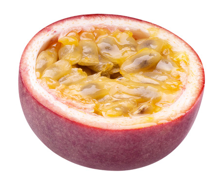 half of passion fruit isolated on a white background.