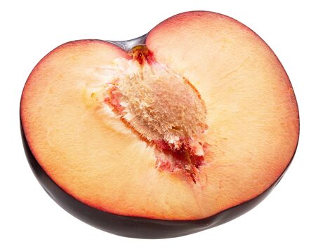 half of plum isolated on a white background.の写真素材