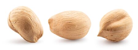 collection of hazelnuts without shell isolated on a white background.