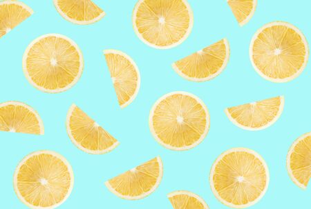 pattern with lemon on a light blue background.の写真素材