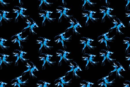 seamless blue butterfly pattern on a black background.の写真素材