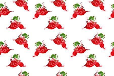 seamless pattern with cherries in juice splash on a white background.の写真素材