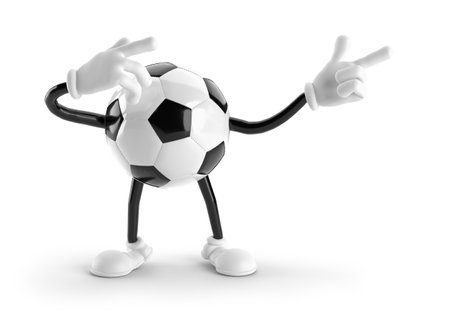 Soccer ball character with hands and legs isolated on white background. 3d rendering.の写真素材