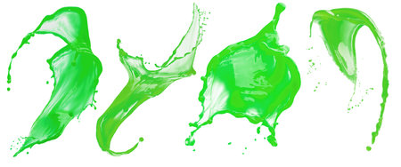 collection of light green paint splash isolated on a white background.の写真素材