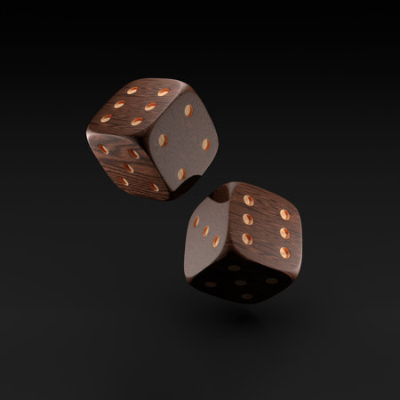 wooden dice on a black background. 3d rendering.