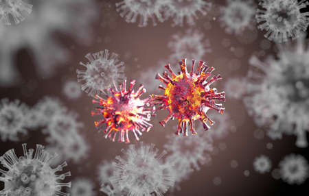 Coronavirus (covid-19, SARS CoV 2) under microscope. 3d rendering.