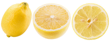 set of lemon slices isolated on white background.の写真素材