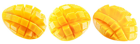 set of mango with slices isolated on a white background.の写真素材