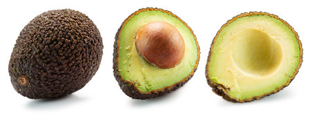 collection of avocado isolated on a white background.