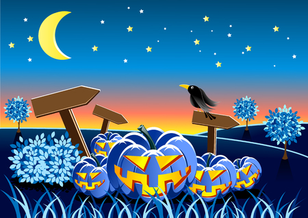 Landscape with scary pumpkinのイラスト素材