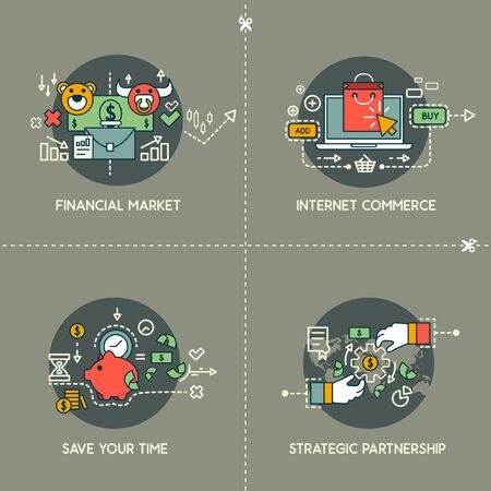 Financial market, e-commerce, save your time, partnershipのイラスト素材