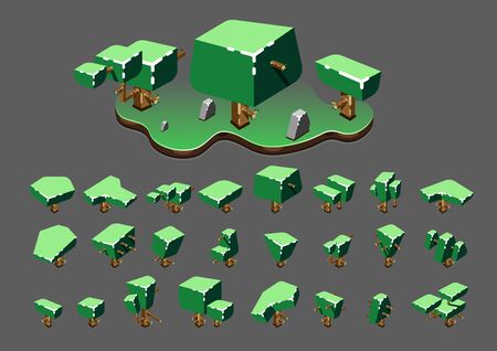 Isometric trees in the spring for video gamesのイラスト素材