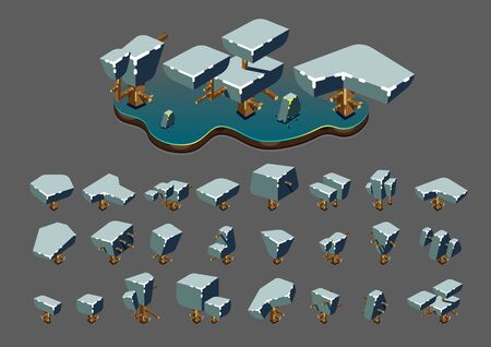 Isometric trees at night for video gamesのイラスト素材