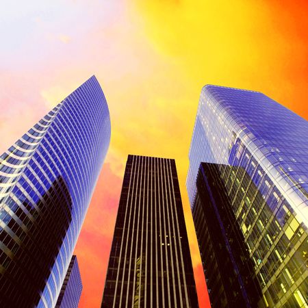 Modern office  Skyscrapers on the sunny beautiful skyの写真素材