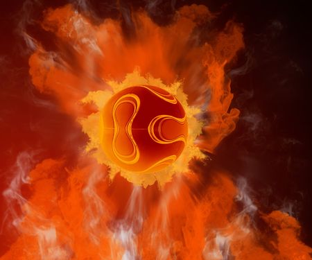 Hot soccer ball on the speed in fires flame
