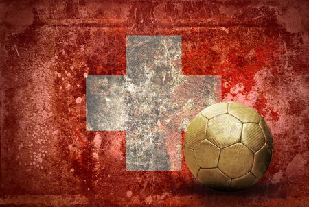 Grunge flag on the wall and ballの写真素材