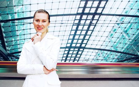 Happiness businesswoman on the business architecture backgroundの写真素材
