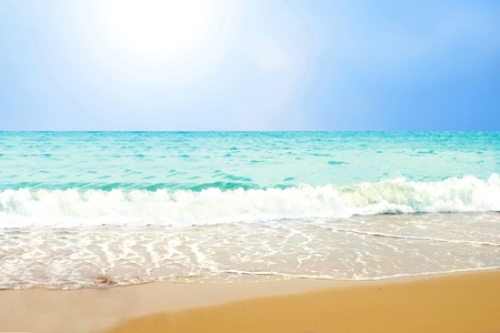 Young beautiful women on the sunny tropical beach in bikiniの写真素材