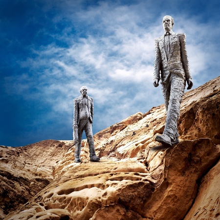 Crisis on the mauntain under sky with cloudsの写真素材