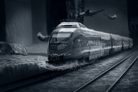 Motions train in underwater ocean lifeの写真素材