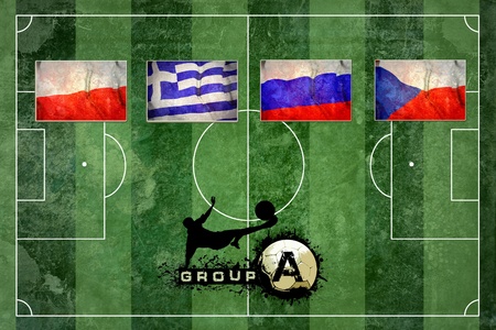 Group of UEFA EURO Championship on the Grunge football field texture backgroundの写真素材