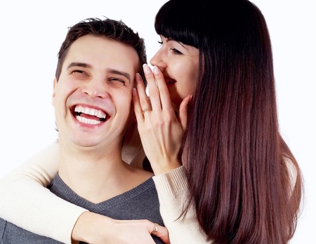 Close-up of happy couple isolated on the whiteの写真素材