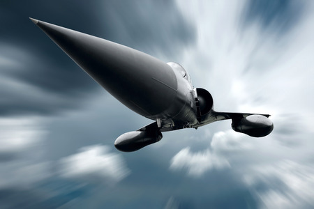 Military airplane at flying on the speed
