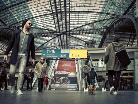 BERLIN, Germany - MARCH 28, 2015: Main train stantion in Berlin -  Hauptbahnhof is one of modern stantion in Europe.のeditorial素材