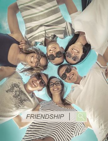 Group of friends on the beach under sunlight.の写真素材