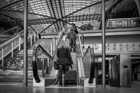 BERLIN, Germany - MARCH 28, 2015: Main train stantion in Berlin -  Hauptbahnhof is one of modern stantion in Europe.のeditorial素材