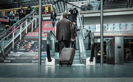 BERLIN, Germany - MARCH 28, 2015: Main train stantion in Berlin -  Hauptbahnhof is one of modern stantion in Europe.のeditorial素材