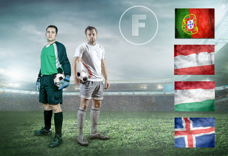 Soccer player stay at field. Game between Holland and Spain national teams.の写真素材