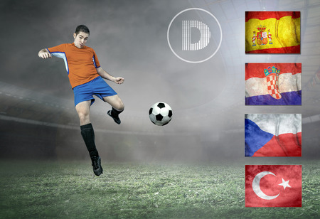 Soccer player stay at field. Game between Holland and Spain national teams.の写真素材