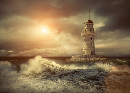 Lighthouse on the sea under sky.の写真素材