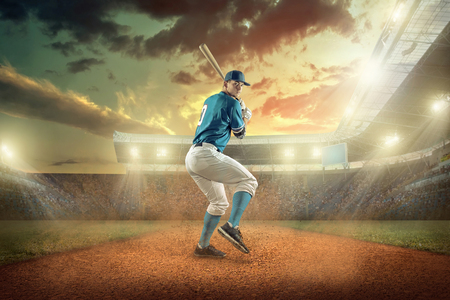 Baseball players in action on the stadium.の写真素材