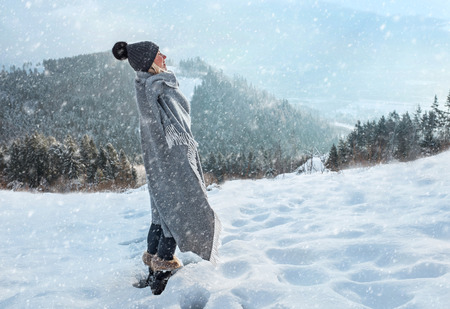 Happy woman traveler Freedom, Holidays concept.