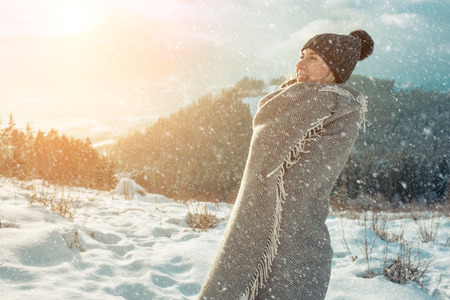 Happy woman traveler Freedom, Holidays concept.の写真素材