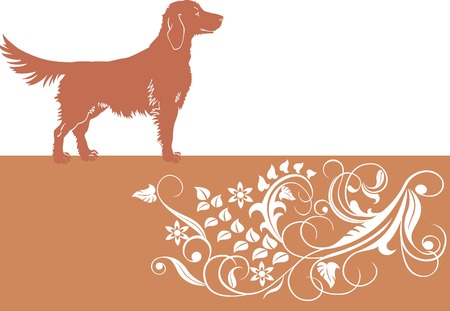 Baner with dog and floral ornament.のイラスト素材