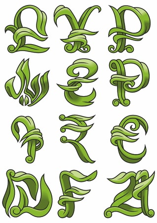 Currency signs on the different countries in vegetative styleのイラスト素材