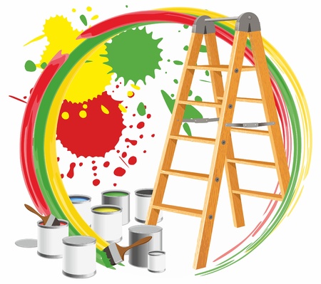 Abstract picture with paints and a step-ladder.のイラスト素材