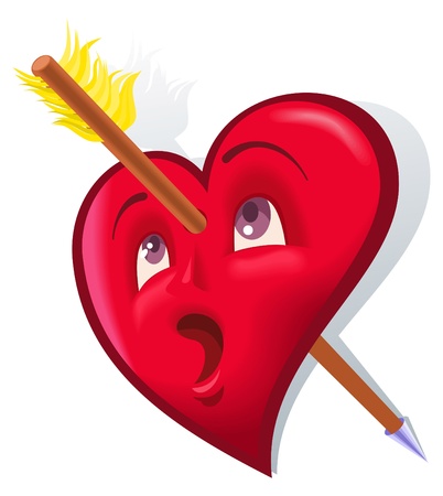 The comic image of a symbol heart pierced with an arrowのイラスト素材