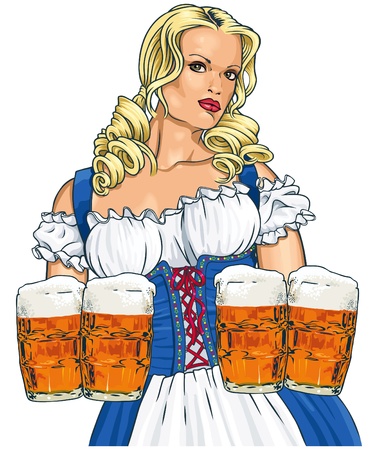 The blonde girl with beer in a traditional dress.のイラスト素材