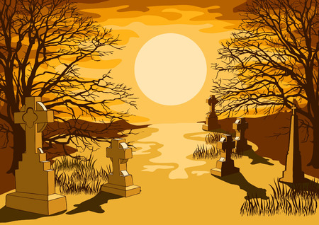 Horizontal landscape of a road through the cemeteryのイラスト素材