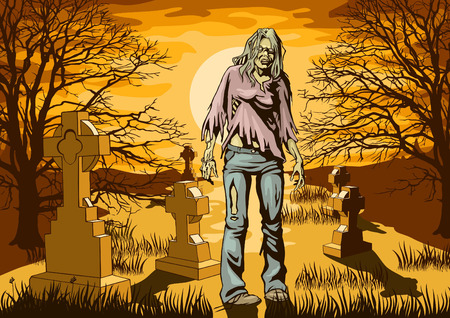Caricatures revived a dead man to the cemeteryのイラスト素材